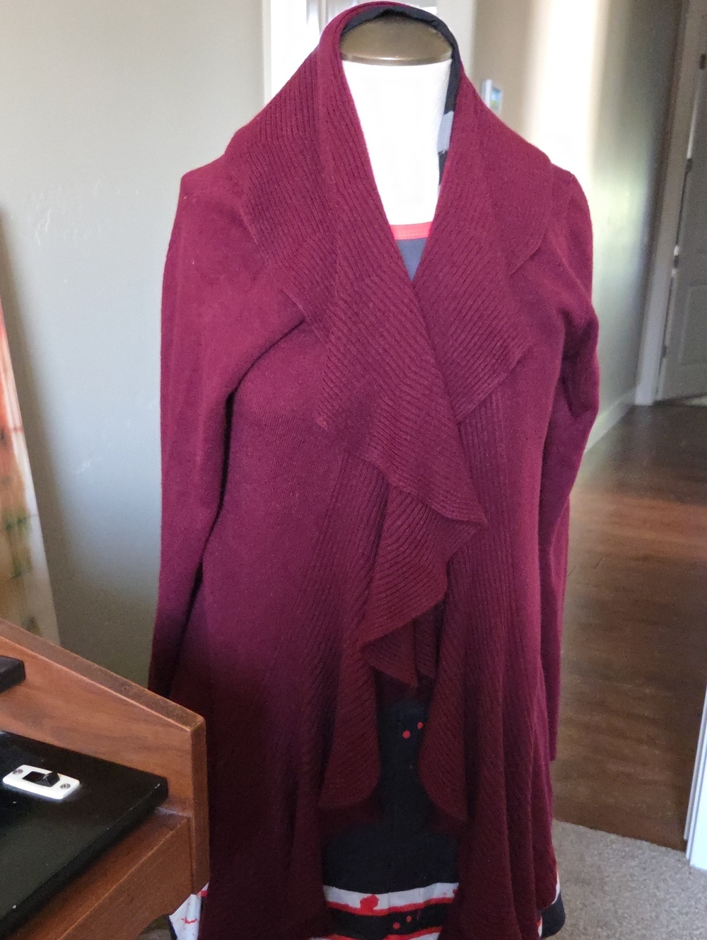 Karen Scott Women's Burgundy Open-Front Ruffle Cardigan Sweater